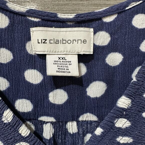 Liz Claiborne Tank Top Womens XXL Sleeveless Navy White Polka Dot Button Front - Picture 3 of 8